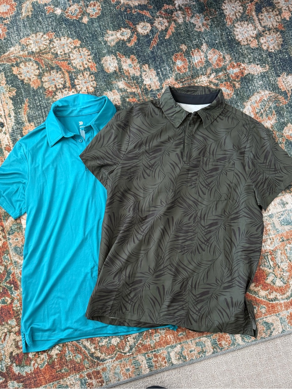 all in motion Olive Green Palm-Print Polo